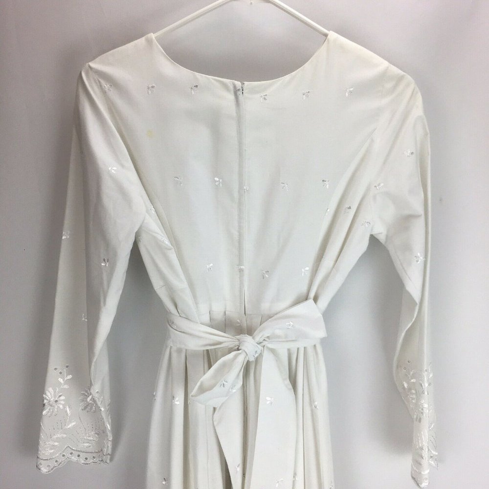 Vintage Handmade Eyelet Embroidered Wedding Dress S/M - Picture 5 of 10